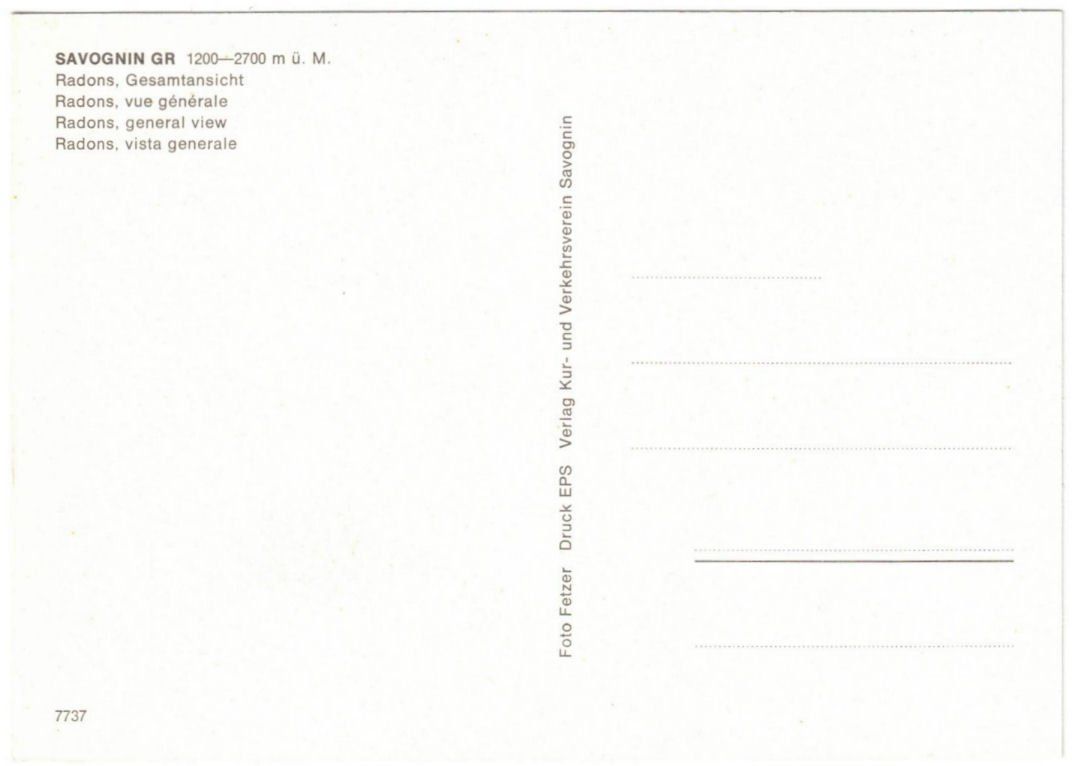 Cartoline postali: Savognin - Radons – Usato da Binningen venduto da Mountainrider 1