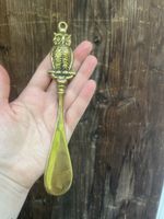 Vintage Schuhlöffel aus Messing mit Eule – Länge 19 cm