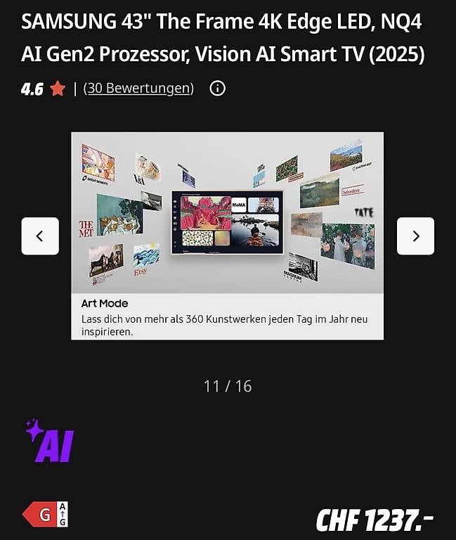Fernseher: Samsung the Frame 43 Zoll – Gebraucht aus Basel von Davesimon