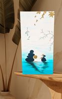 Peinture acrylique"Fleur Zen" Turquoise/Doré (UNIQUE)RETRAIT