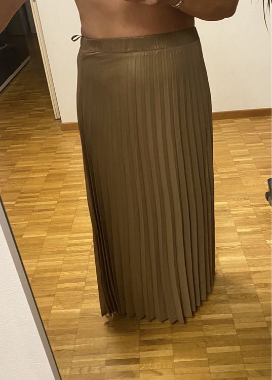 Jupe Plissée Chic En Laine Mixte - Taille 36/38, Couleur Tweed Bronze Chiné, Neuve Avec étiquettes