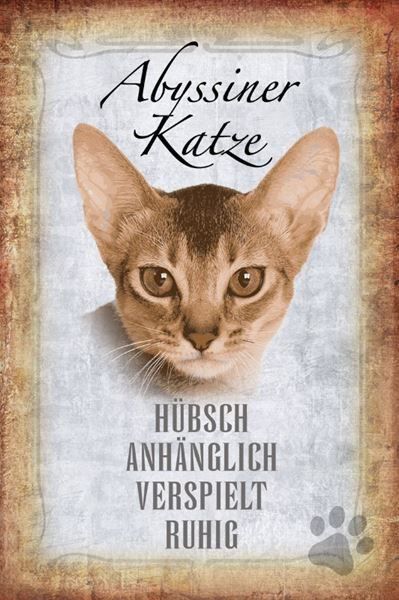 Insegne: Blechschild-STECKBRIEF-ABYSSINER KATZE – Nuovo e nell'imballaggio originale da Rupperswil venduto da big-one-sale