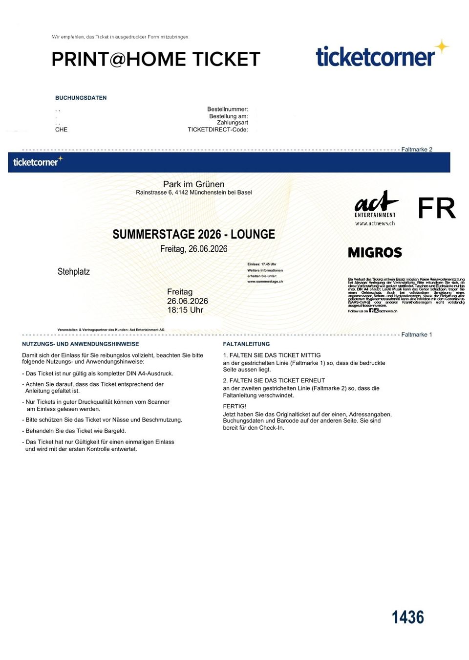 Biglietti: Summerstage 2026 (26.06)  -  2 Tickets – Nuovo (secondo la descrizione) da Buchs AG venduto da Roger-iO 2
