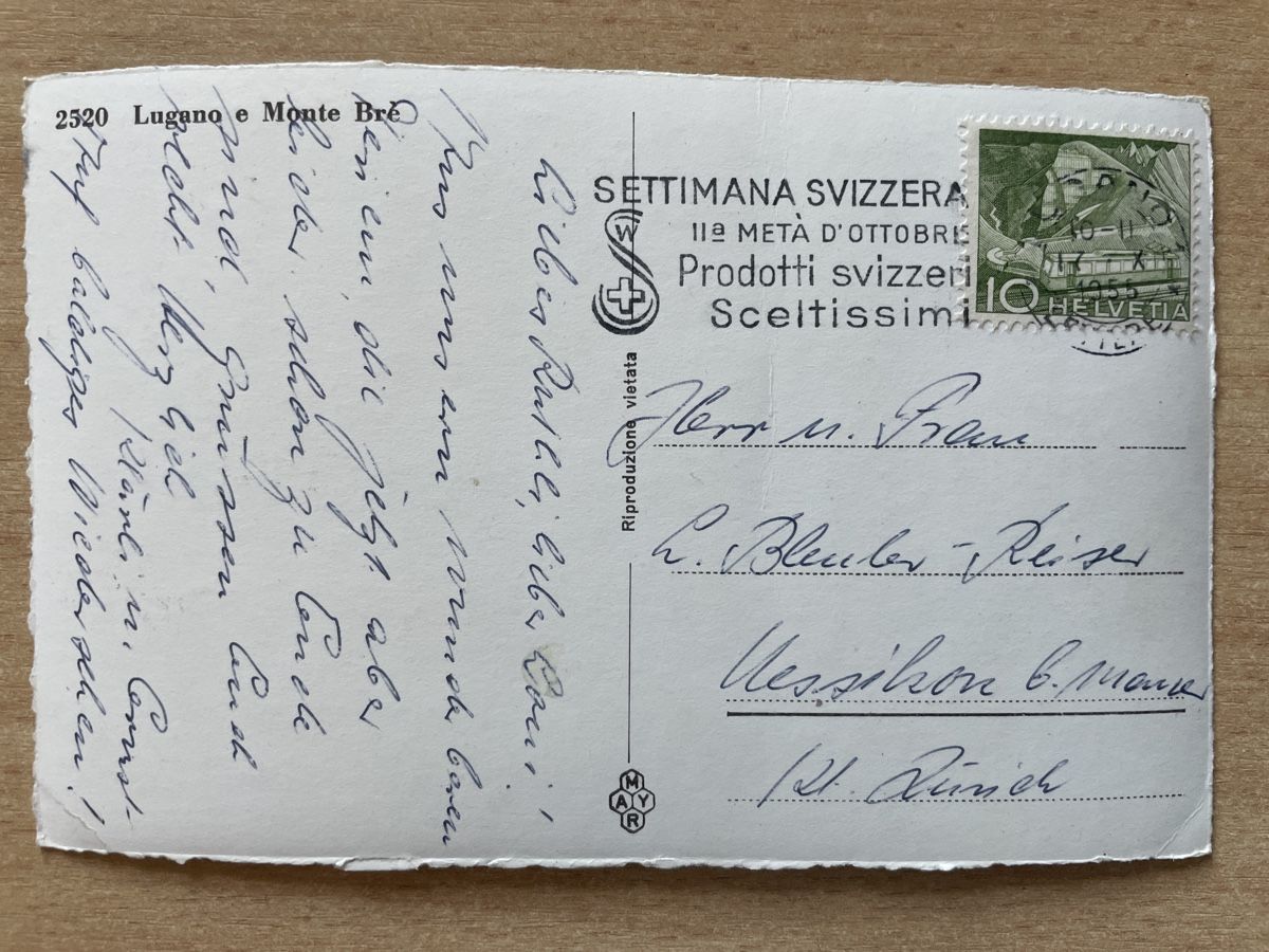 Ansichtskarten: Alte Ansichtskarte Lugano Monte Bré, 50er Jahre, farbig. – Gebraucht aus Neuhausen am Rheinfall von Arielle55 1