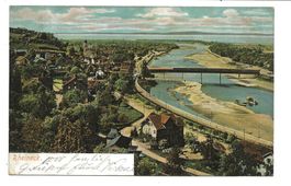 Rheineck (SG) Dorfpartie mit Kirche - Holzbrücke Rhein 1907