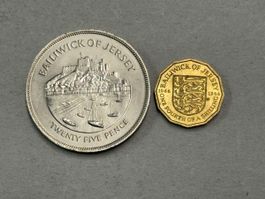2 Jersey Münzen 25 Pence und 1/4 Schilling 