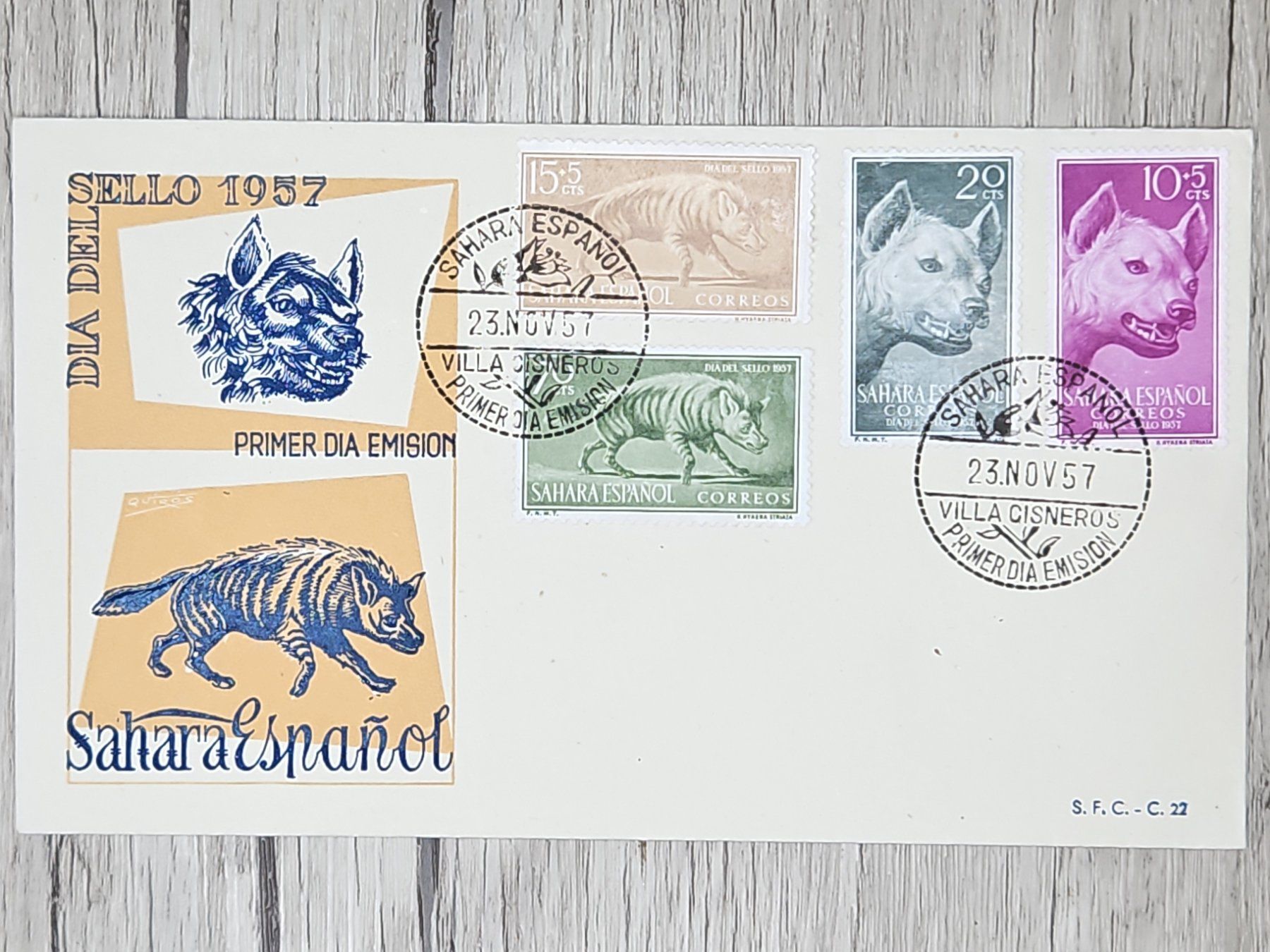 Tutti i francobolli: CL07 Enveloppe + Timbre Sahara Espagnol 1957 – Usato da Cousset venduto da Patrick_Collections