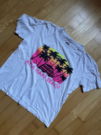 Sommerliches T-Shirt mit Palmenmotiv - Grösse M - Top Zustan