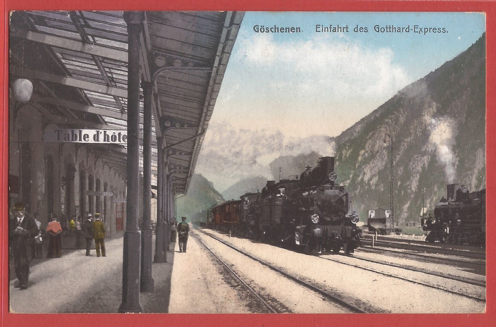Ansichtskarten: Göschenen Bahnhof mit Bahn Gotthard-Express - 1908 – Gebraucht aus Fislisbach von Porano