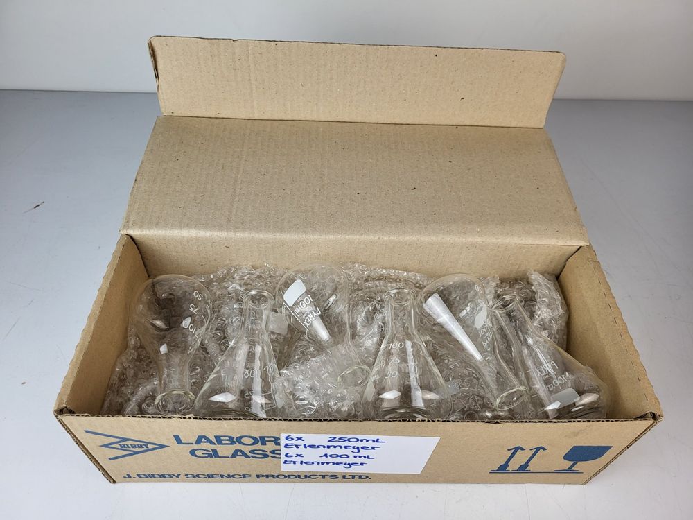 Laborglas Erlenmeyer 6x250ml 6x100ml mit Originalverpackung (Neu und ...