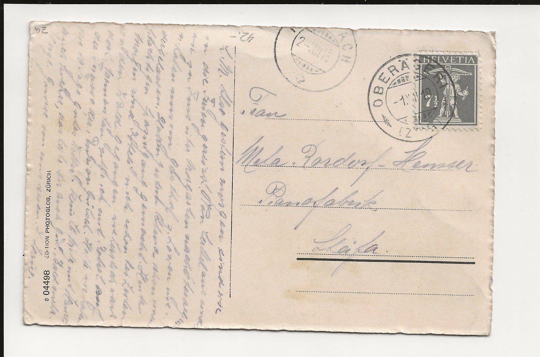 Cartoline postali: AK 1918 Oberägeri gegen Zugerberg – Usato da Greifensee venduto da 315WDO 1
