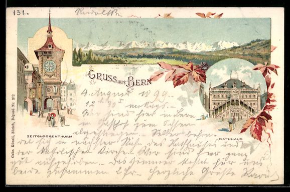Cartoline postali: Litho Bern, Zeitglockenthurm, Rathaus, A – Usato da Berlin venduto da bartko-reher