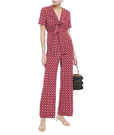 SANDRO Casey tie front printed crepe de chine jumpsuit