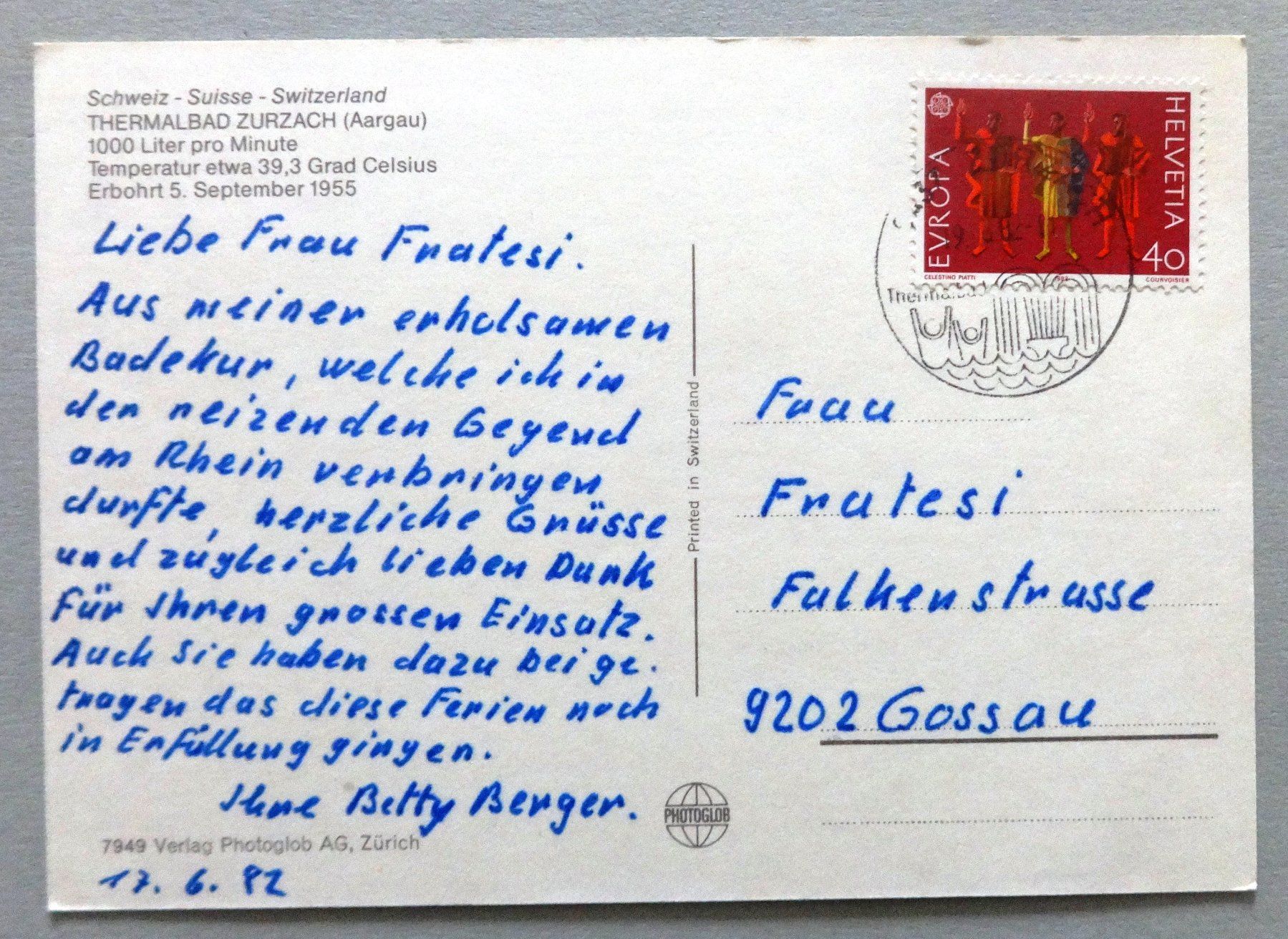 Cartoline postali: Thermalbad Zurzach – Usato da Fétigny venduto da Billy2miny 1