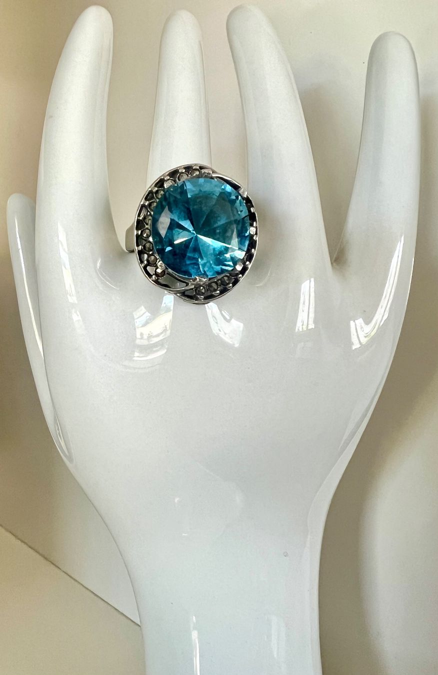 Ringe: Art Déco Ring Silber MPze – blauer Statementstein Markasiten – Gebraucht aus Ruswil von artbyhand 9