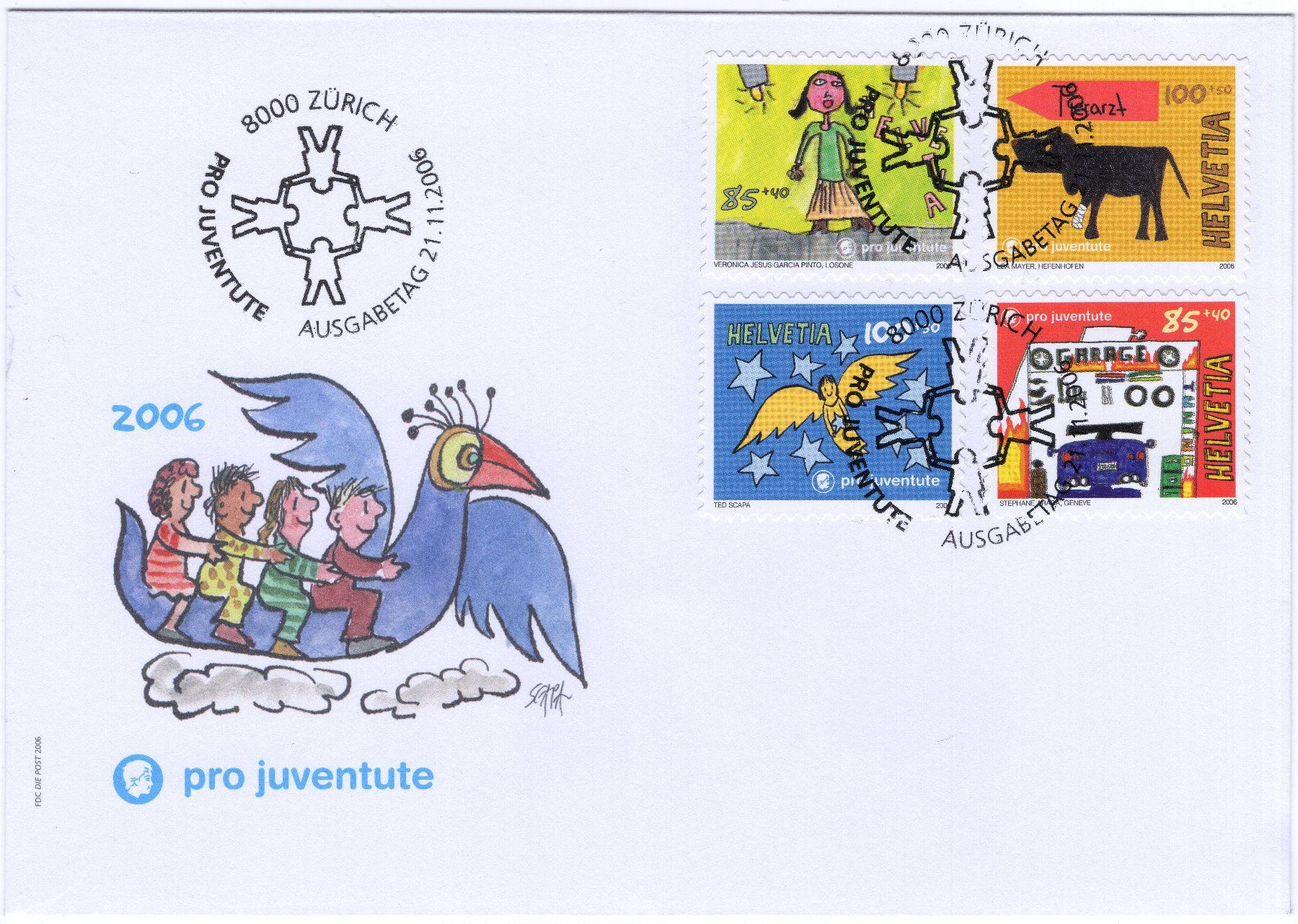 Tutti i francobolli: Pro Juventute Serie 2006 auf FDC mit 2 seltenen ABARTEN – Usato da Eglisau venduto da Chperfins 2