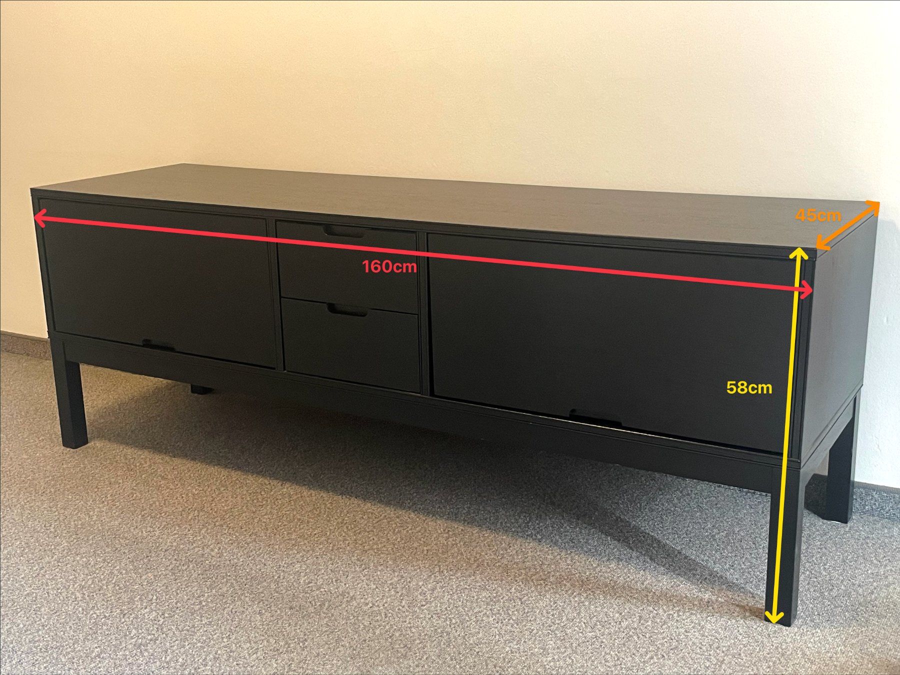 TV Möbel: Sideboard schwarz, Eichenfurnier, 2 Schubladen,2 Klappfächer – Gebraucht aus Zürich von HHappel 9