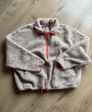 Teddy Fleece Pullover beige mit Reissverschluss Grösse M