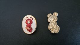 2 Pins Mischka Maskottchen Olympia 1980 Moskau UdSSR