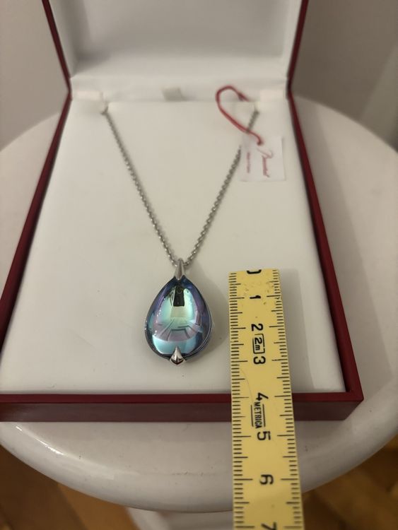 Collier Pendentif Goutte En Cristal Baccarat Bleu Sur Chaîne Argent 925 - Vintage, Occasion