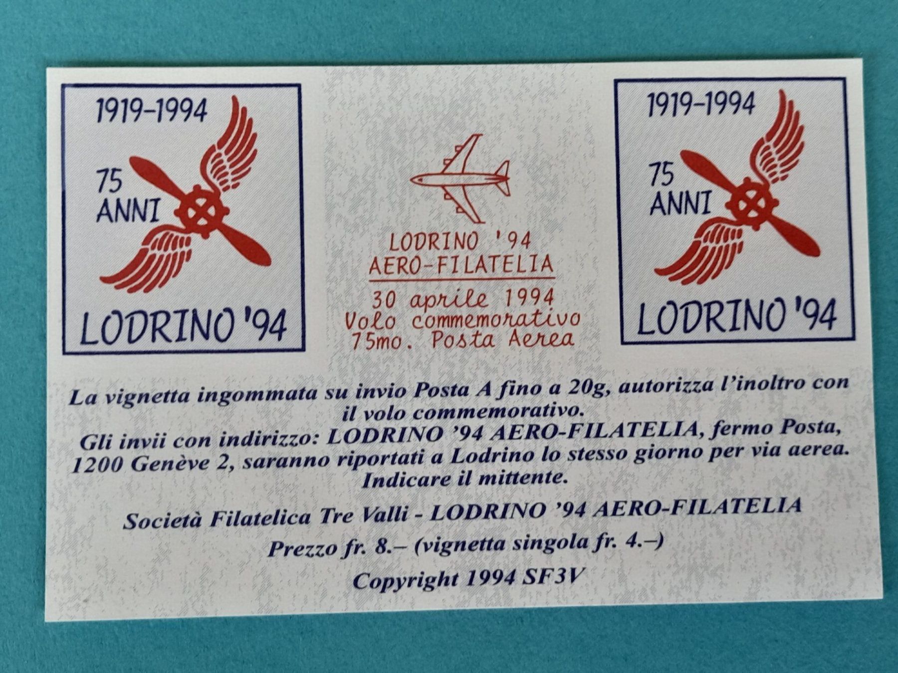 Alle Briefmarken: Vignette Lodrino 94 – Gebraucht aus Thun von Treff.....e 1