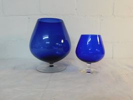 2 Kobaltblaue Glasvasen, Vintage