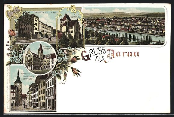 Cartoline postali: Litho Aarau, Altes Schlössli, Infanteri – Usato da Berlin venduto da bartko-reher