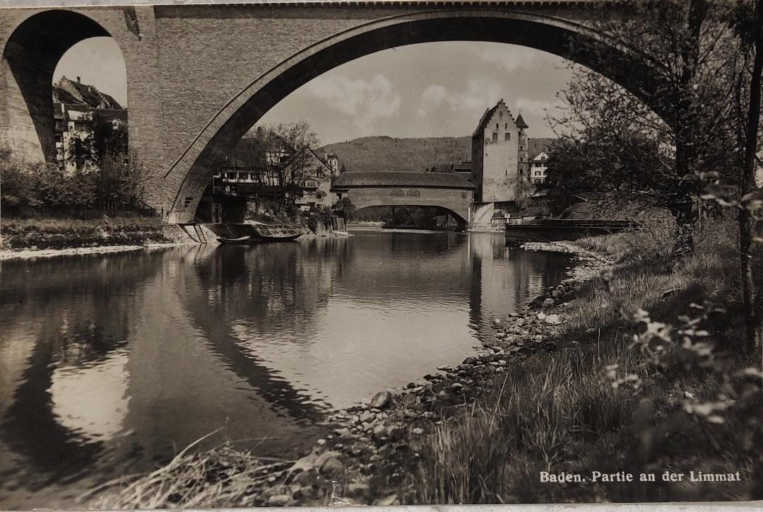 Cartoline postali: BADEN - Partie an der Limmat - 1960 – Usato da Delémont venduto da Domdom1