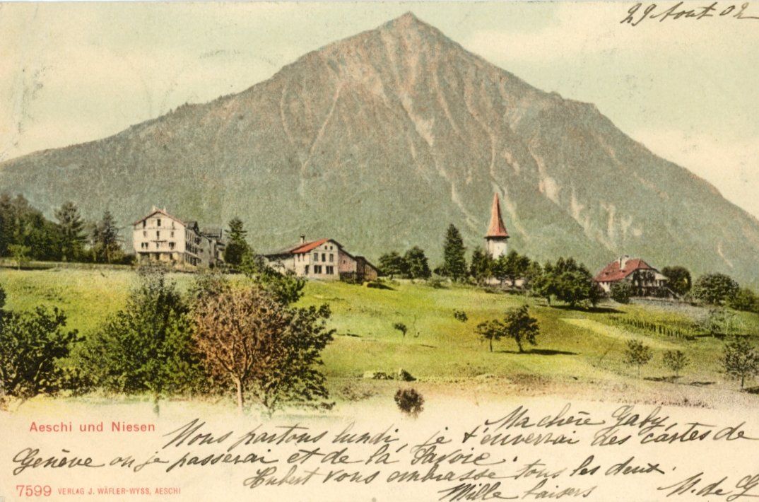 Cartoline postali: Aeschi  BE   und Niesen        um 1902 – Usato da Brig venduto da Valcards54