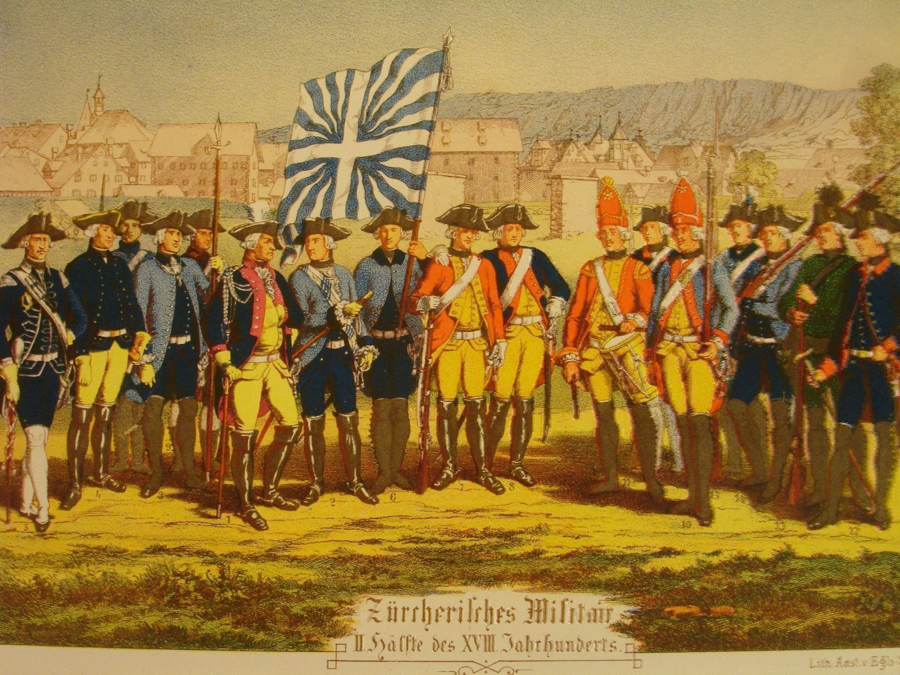 Grafica & Litografie: ZÜRICH, MILITÄR, FARBLITHOGRAPHIE 1867 – Usato da Grüningen venduto da Kartensammler 2