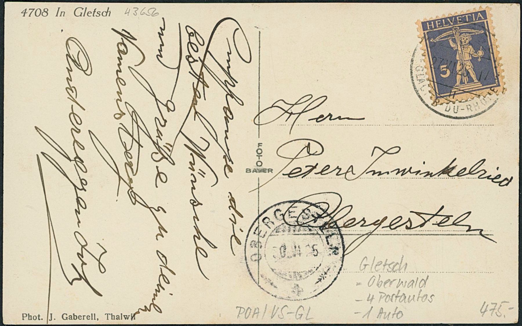 Cartoline postali: VS Gletsch - Postauto - Saurer - Auto - Oberwald – Usato da Schindellegi venduto da masutka7 1