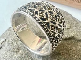 Vintage Silber Bandring 925 Markasiten filigraner Durchbruch