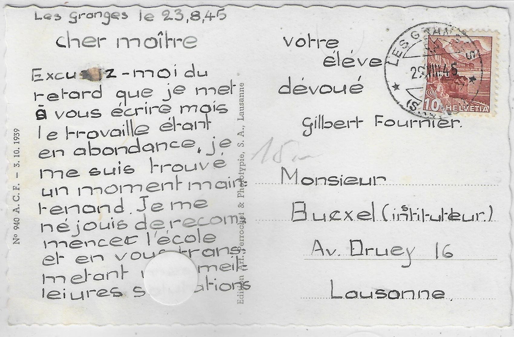 Cartoline postali: Les Granges s/Salvan – Usato da Ettingen venduto da Kartenplanet 1