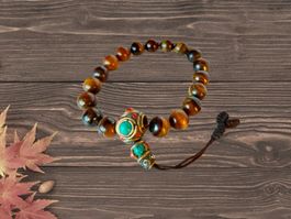 Nepal Tigerauge Mala Gebetarmband Türkis, Top Zustand,!