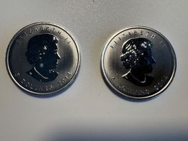 2 pièces en argent pur (999.9/1000) de 1 once Canada
