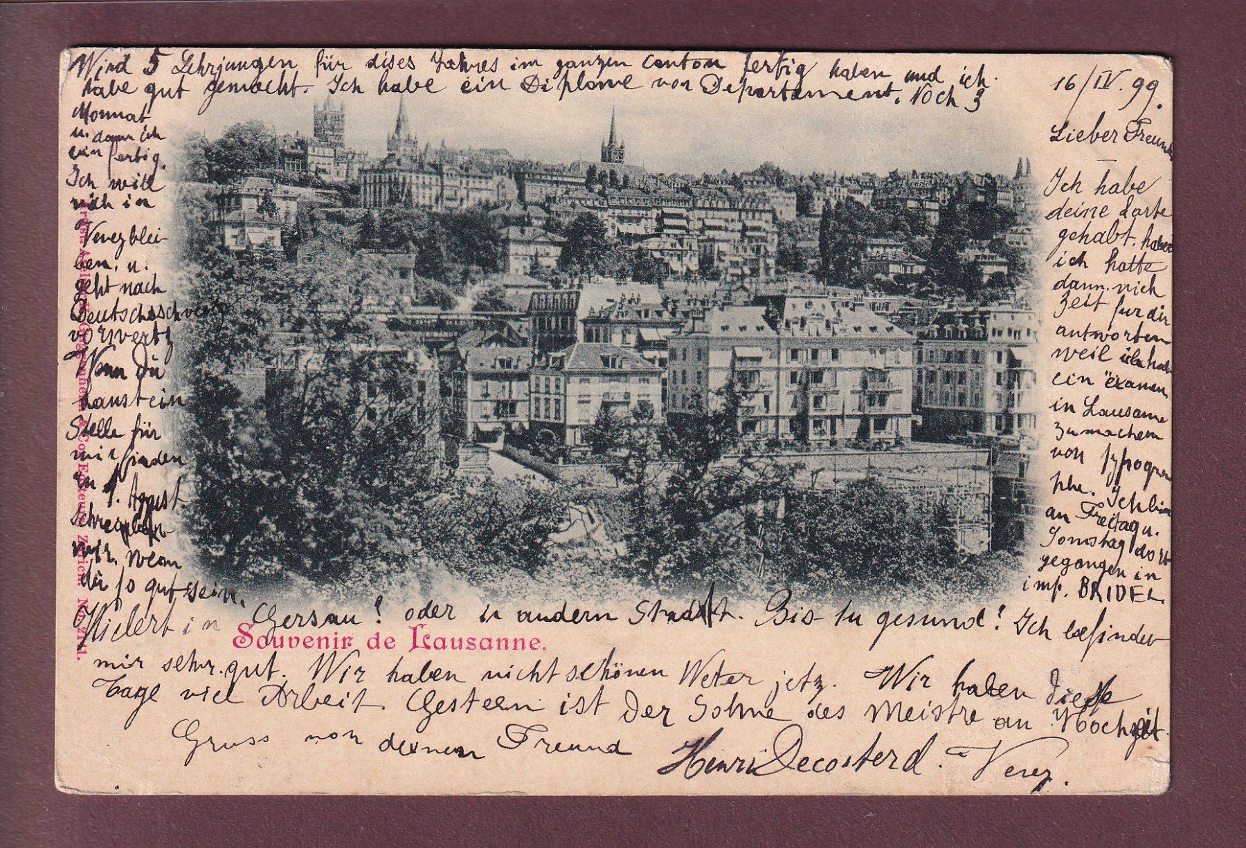 Cartoline postali: Souvenir de LAUSANNE - 1899 – Usato da Pully venduto da nicecards