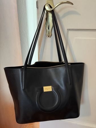 Salvatore Ferragamo Tote Bag Black Leather Made in Italy