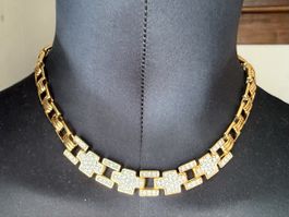 ✨Goldfarbene Vintage-Halskette mit Strasssteinen