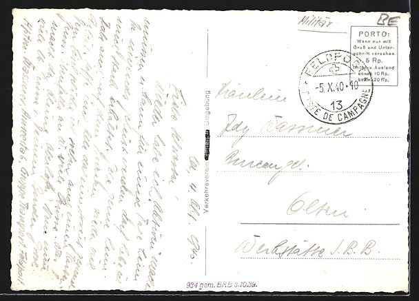 Cartoline postali: AK Biglen, Teilansicht mit Kapelle, 1940 – Usato da Berlin venduto da bartko-reher 1