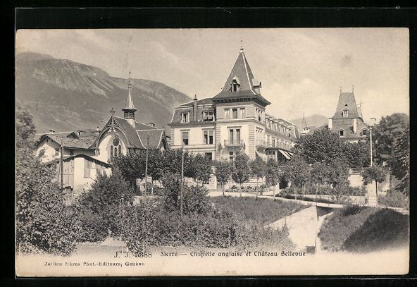 Cartoline postali: Sierre, Chapelle anglaise et Chateau Bel – Usato da Berlin venduto da bartko-reher