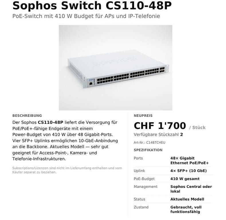 Firewall: Sophos Switch CS110-48P – Gebraucht aus Basel von AlexanderBE