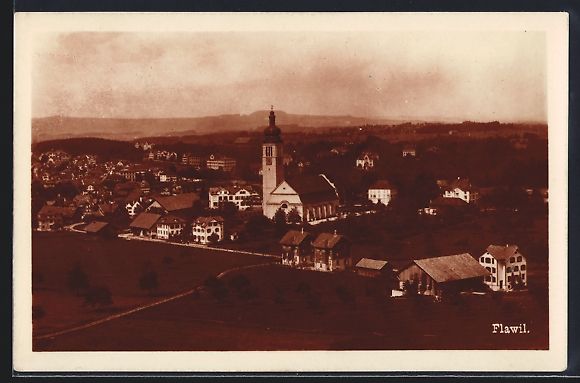 Ansichtskarten: AK Flawil, Teilansicht mit Kirche, 1931 – Gebraucht aus Berlin von bartko-reher