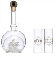 HOCHZEIT - GLASFLASCHE MIT 2 TAUBEN UND 2 GLÄSER MIT RINGEN