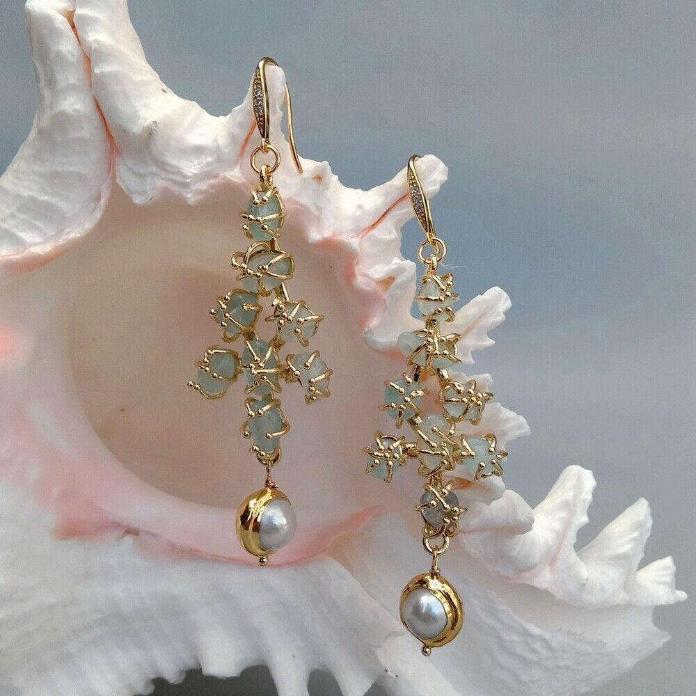 Orecchini pendenti & Orecchini a lobo: Lua Aquamarin Perlen Ohrhänger Echt Boucles Chandelier Perle – Nuovo (secondo la descrizione) da Prilly venduto da ilyria73 1