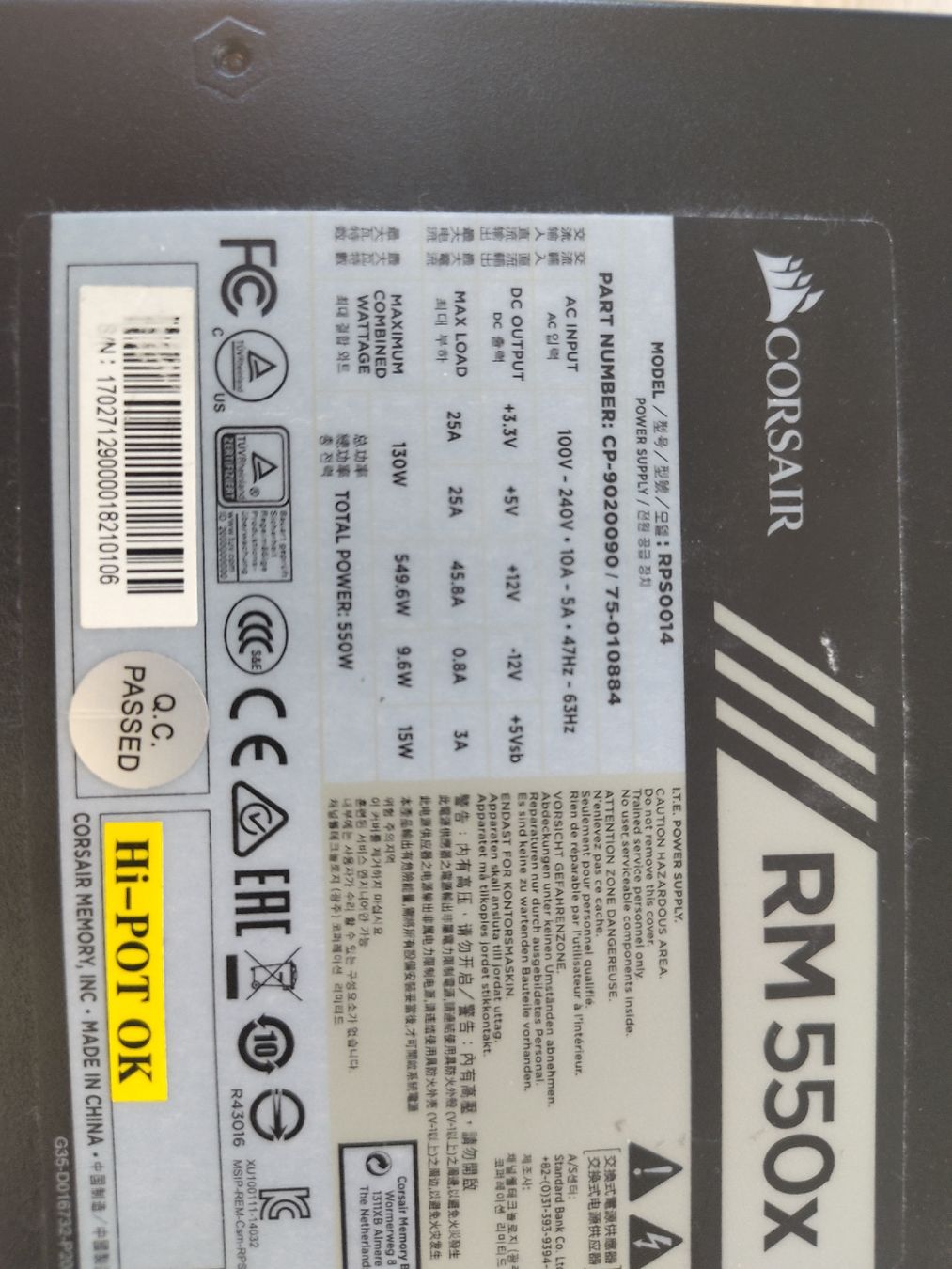 Corsair Elektronikbauteil: RM 550x Corsaire  – Defekt aus Rüeggisberg von NoahEliaHiltbrunner 1
