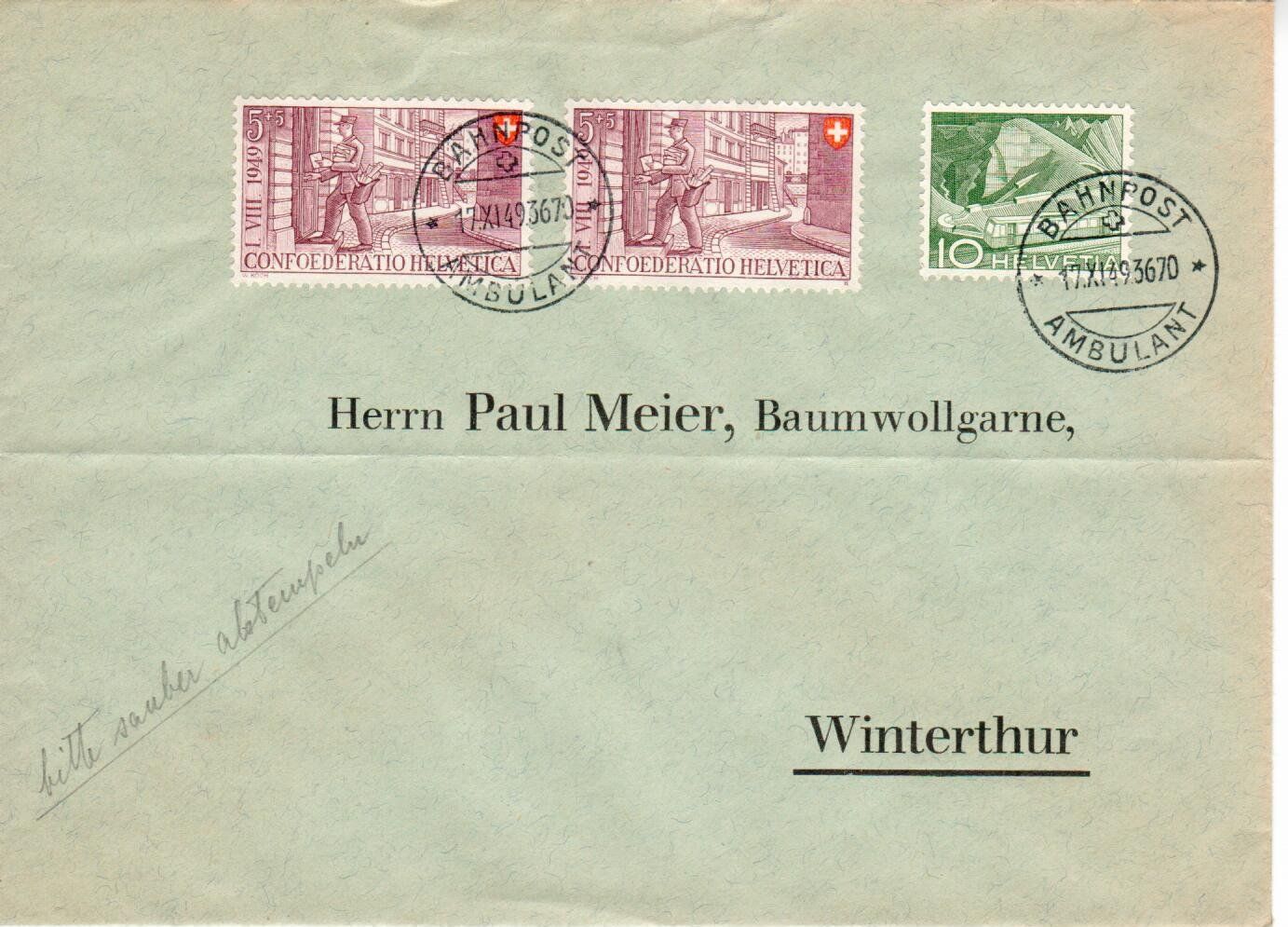 Alle Briefmarken: Brief, Bahnpost Ambulant   1949 – Gebraucht aus Wolhusen von Curver9
