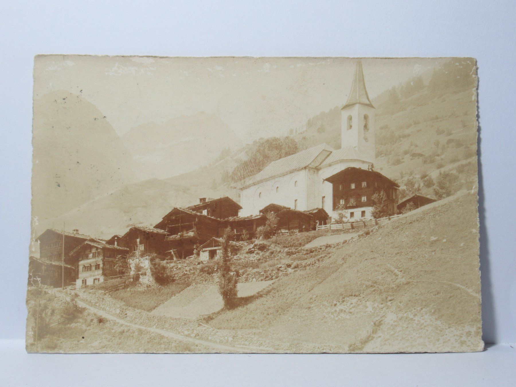 Ansichtskarten: Kippel im Lötschtal , Kirche 1926 – Gebraucht aus Grenchen von Bluemchen1900
