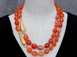 Statement Rot Achat vergoldet Halskette Kette Collier Agate