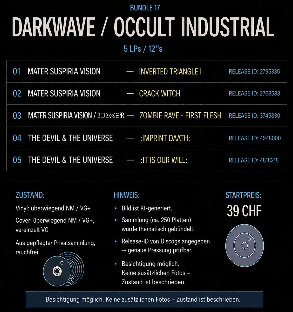 Dischi in vinile: Darkwave / Occult Industrial Vinyl Bundle – Usato da Zürich venduto da DonDDR