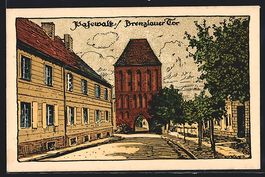 Steindruck-AK Pasewalk, Strassenpartie a